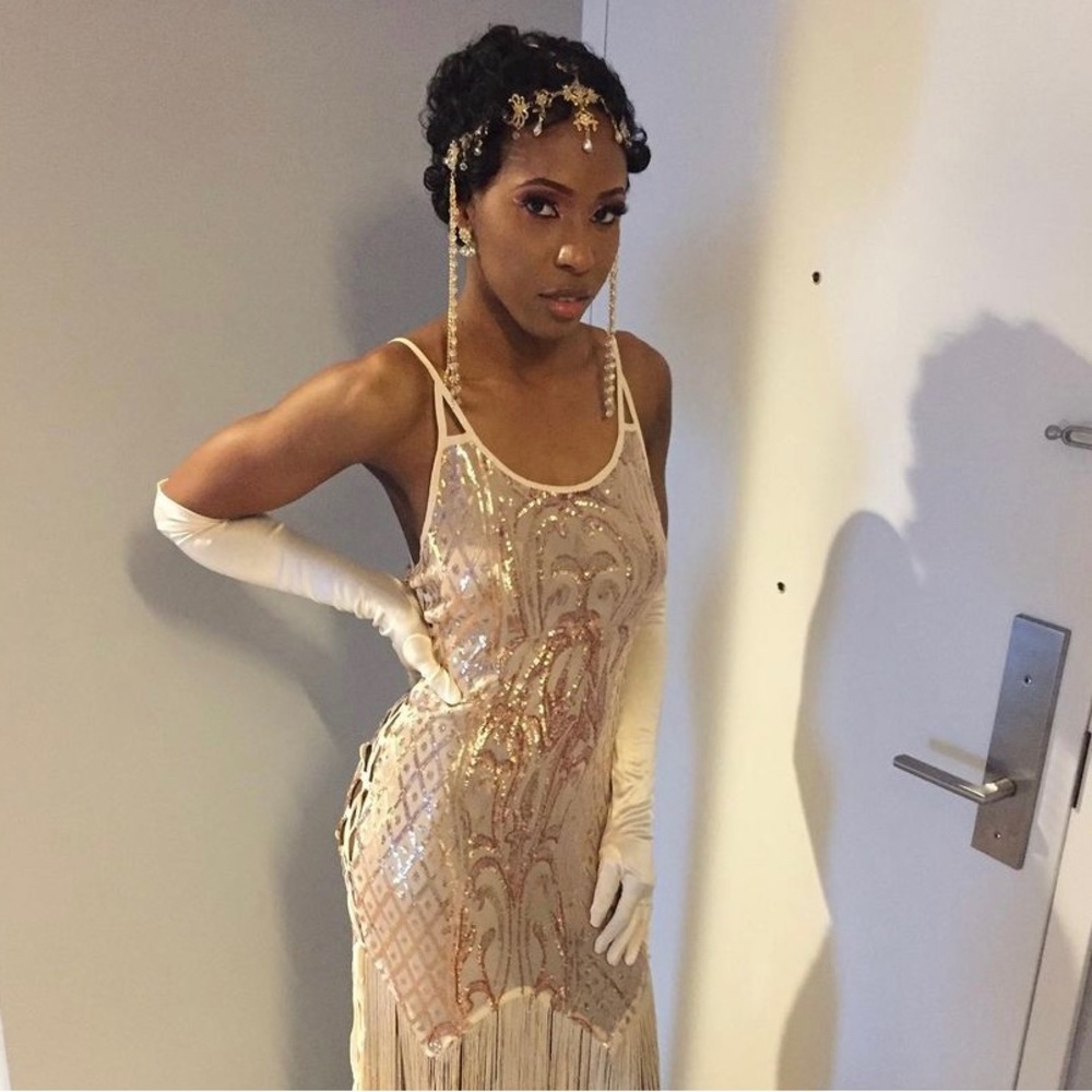 Rose Gold Sequins Tassel Dress.